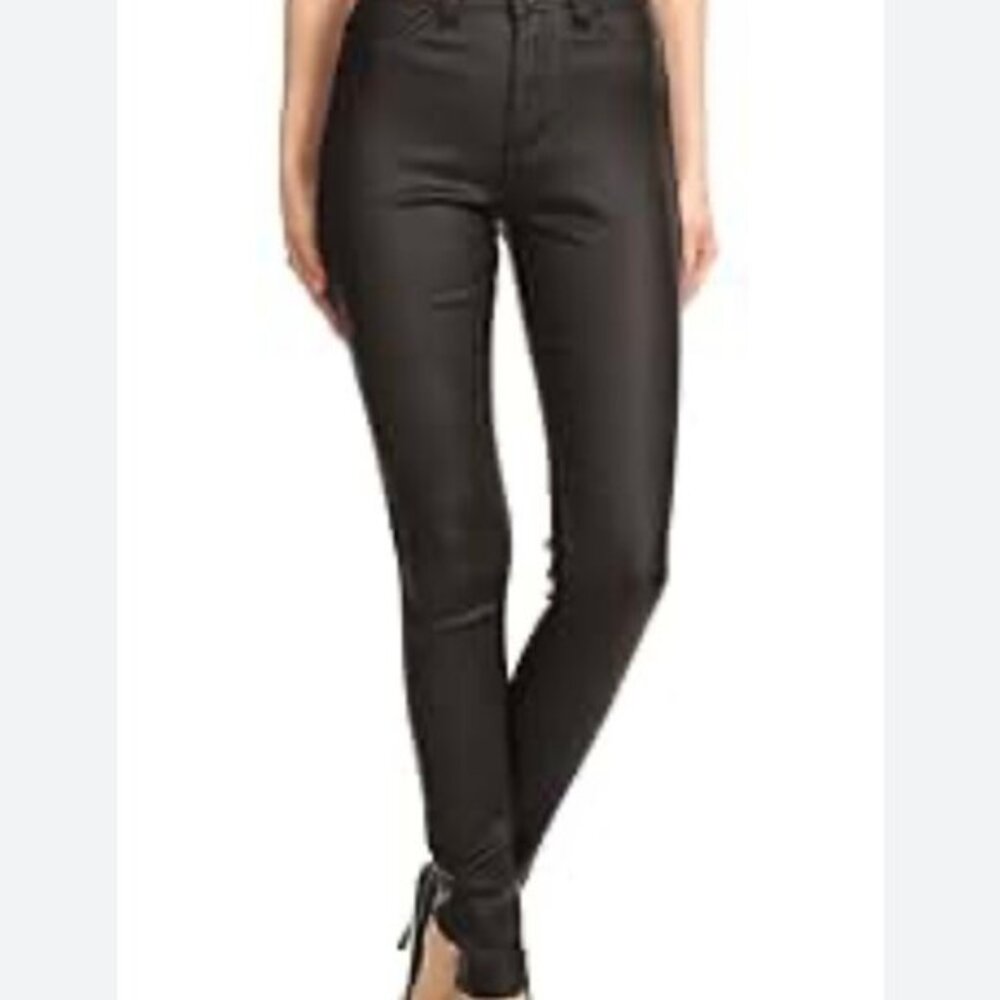 Black High Waisted Faux Leather Stretch Jeans Sz Large